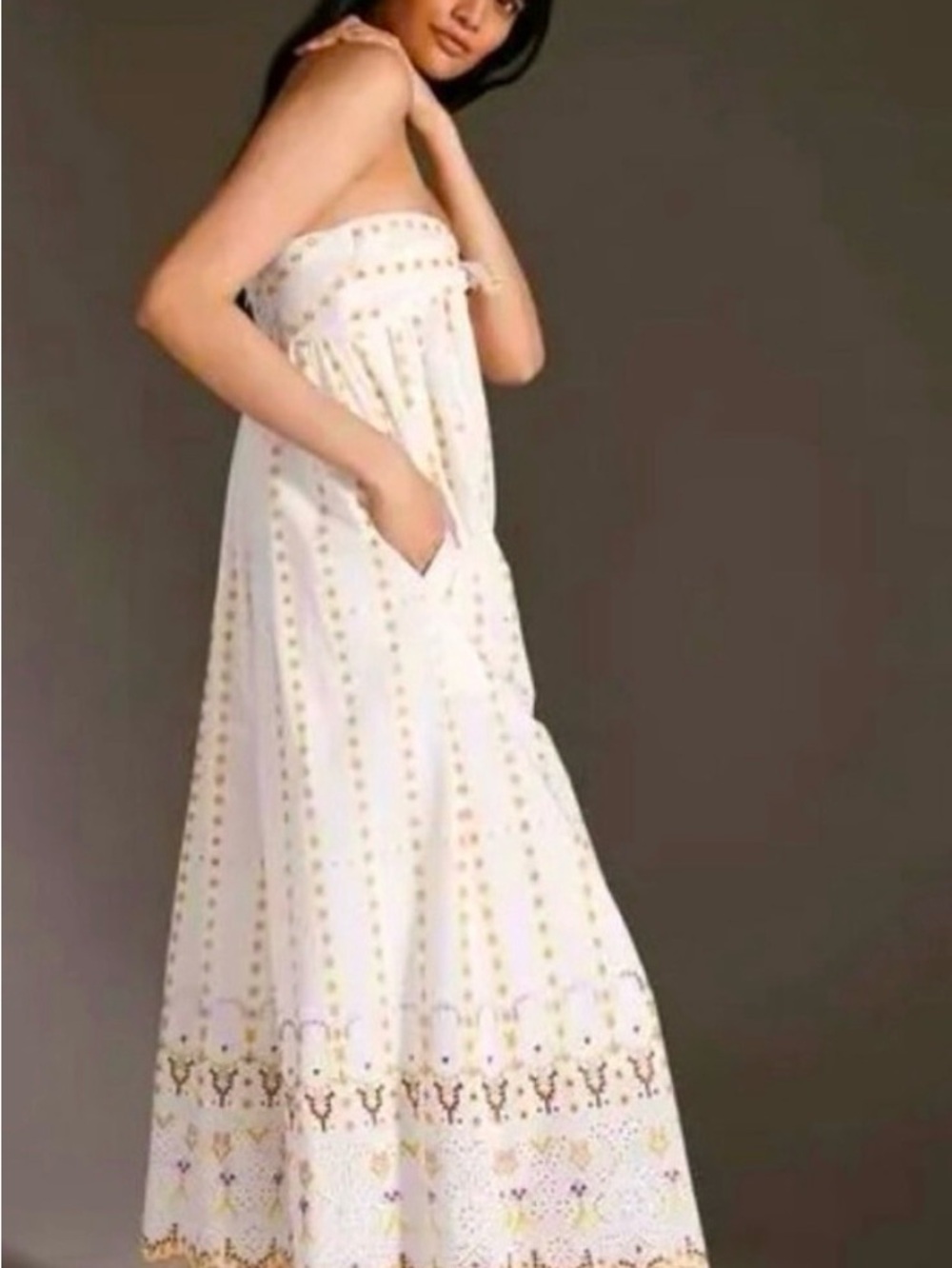 Anthropologie White Strapless Embroidered Wide-Leg Jumpsuit - Picture 2 of 13